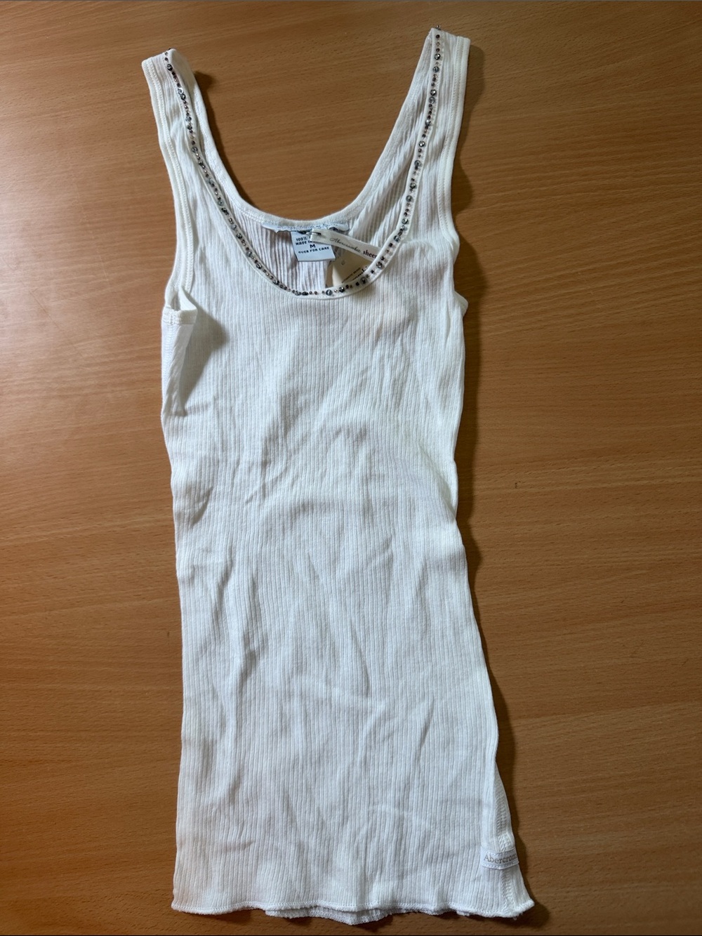 Abercrombie & Fitch White Ribbed Scoop Tank with beading detail